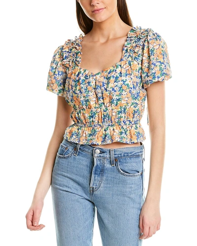 Aiden Lace-up Shoulder Top In Blue