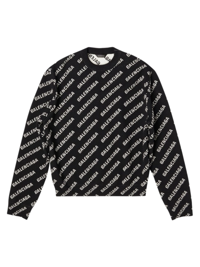 Balenciaga Mini Allover Logo Sweater In Black White