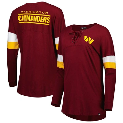 New Era Burgundy Washington Commanders Athletic Varsity Lace-up Long Sleeve T-shirt