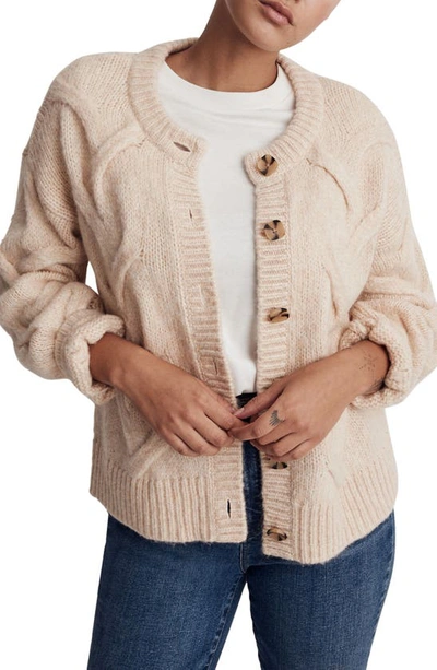 Madewell Cable Ashmont Cardigan Sweater In Heather Powder