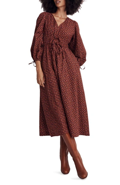 Madewell Sophia Teaberry Floral Tie Front Midi Dress In Burnished Mahogany