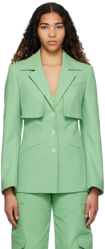 Ganni Cotton Suiting Blazer In Green