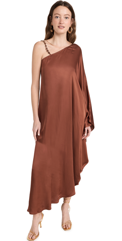 L Agence Kerry Kaftan Chain-strap Midi Dress In Brown