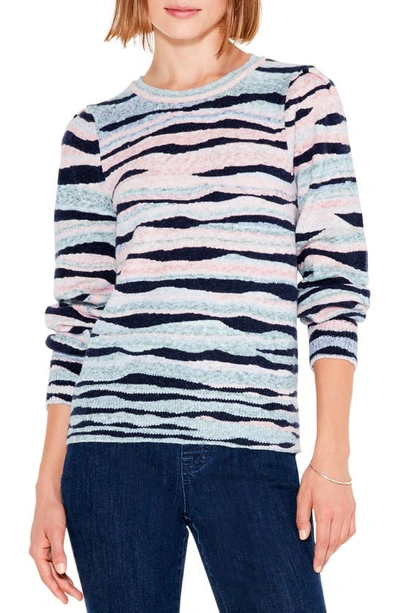 Nic + Zoe Snowed In Heathered Intarsia Sweater In Blue