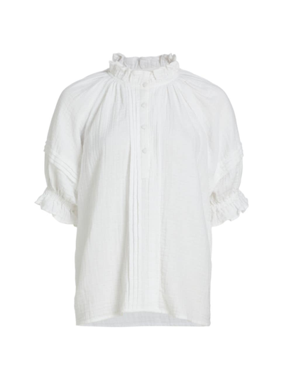 Figue Billie Pleated Ruffle Cotton-gauze Top In White