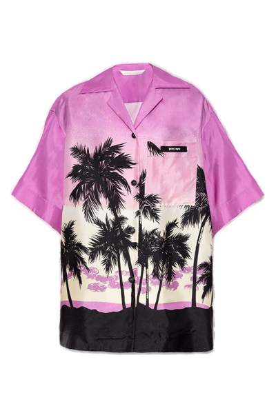 Palm Angels Oversized Sunset Bowling Shirt In Purple