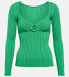 Stella Mccartney Gathered Ring Technical Knit Sweater In Bright Green