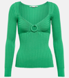 Stella Mccartney Gathered Ring Technical Knit Sweater In Green