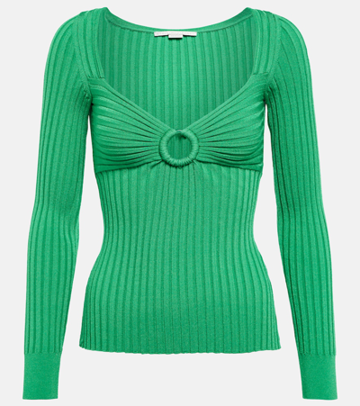 Stella Mccartney Gathered Ring Technical Knit Jumper In Bright Green