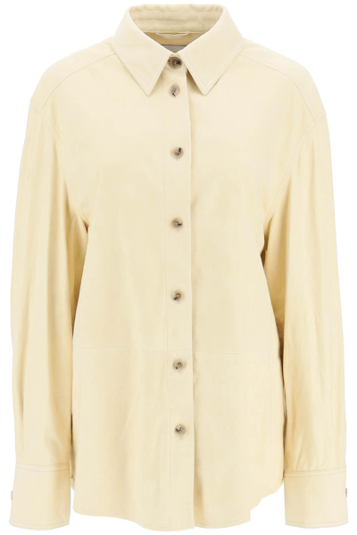 Loulou Studio Suede Leather Collared Shirt In Beige