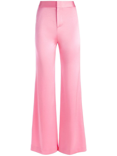 Alice And Olivia Deanna Satin High-waisted Bootcut Pants In Pink