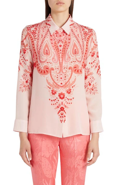 Etro Potpourri Paisley-print Silk Button-front Blouse In Pink