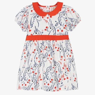 Mini Rodini Kids' Unicorn Printed Cotton Dress In White