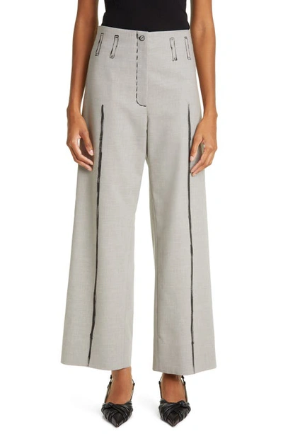 Interior Fontaine Paint Wide Leg Cotton Suit Trousers In Soft Grey