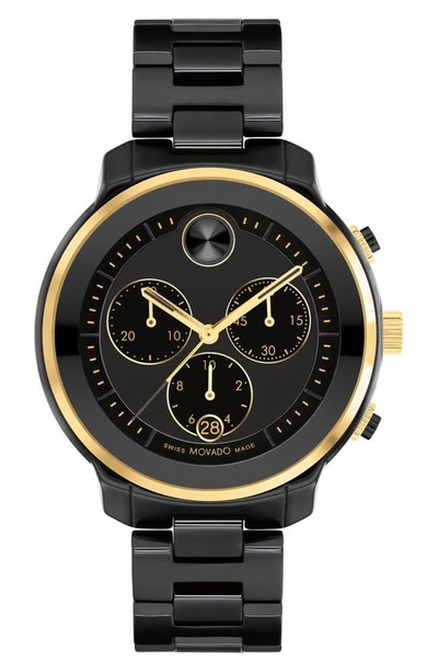 Movado Women's Bold Verso Swiss Quartz Black Ceramic Bracelet Watch 39mm In Black / Gold Tone