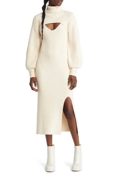 Lulus Make It A Double Sweater Dress With Turtleneck Shrug In Cream