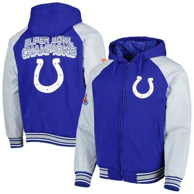 G-iii Sports By Carl Banks Royal Indianapolis Colts Defender Raglan Full-zip Hoodie Varsity Jacket