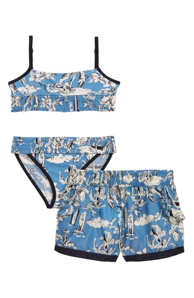 Moncler Kids' Print Two-piece Swimsuit & Shorts Set In Turquoise Print