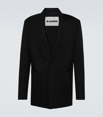 Jil Sander Collarless Wool Jacket In Black