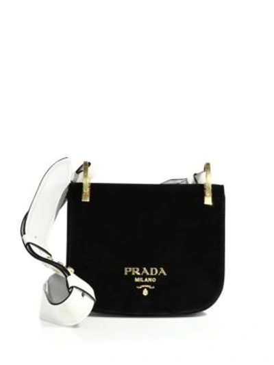 Prada Pionnière Velvet And Leather Shoulder Bag In Black | ModeSens