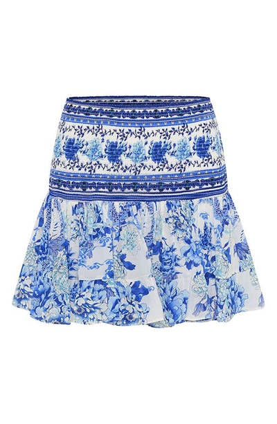 Camilla Floral-print Shirred Skirt In Blue