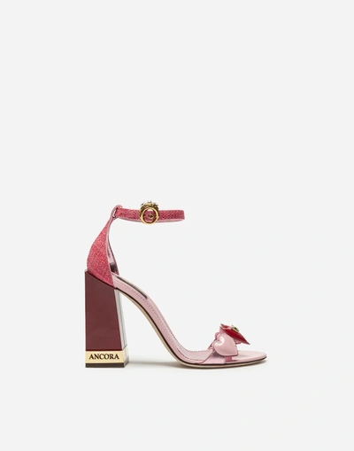 Dolce & Gabbana Sandal In Mix Of Material With Jewel Heel In Pink