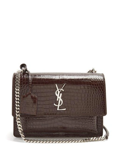 Saint Laurent Sunset Crocodile-effect Leather Cross-body Bag In Brown