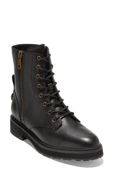 Cole Haan Camea Womens Faux Leather Ankle Combat & Lace-up Boots In Black