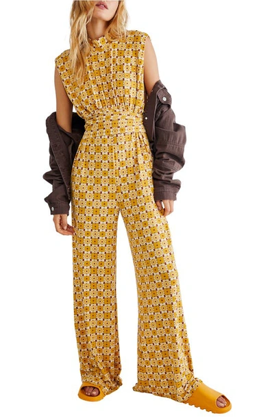 Free People Vibe Check Tie Waist Jumpsuit In Sunflower Combo