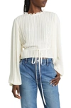 Frame Pleated Waist Tie Silk Blouse In Off White