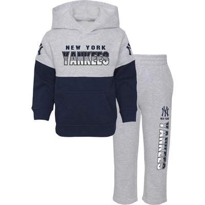 Outerstuff Babies' Infant Boys And Girls Navy, Heather Gray New York Yankees Playmaker Pullover Hoodie And Pants Set In Navy,heather Gray