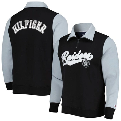 Tommy Hilfiger Black/silver Las Vegas Raiders Aiden Quarter-zip Sweatshirt In Black,silver