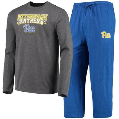 Concepts Sport Men's  Royal, Heathered Charcoal Distressed Pitt Panthers Meter Long Sleeve T-shirt An In Royal,heather Charcoal