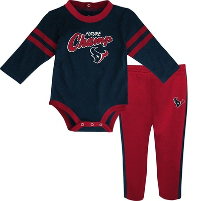 Outerstuff Babies' Infant Navy/red Houston Texans Little Kicker Long Sleeve Bodysuit & Pants Set
