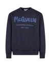 Alexander Mcqueen Graffiti Logo Cotton Sweatshirt In Blue