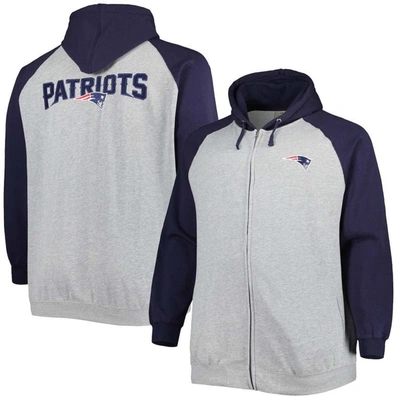 Profile Heather Gray New England Patriots Big & Tall Fleece Raglan Full-zip Hoodie Jacket