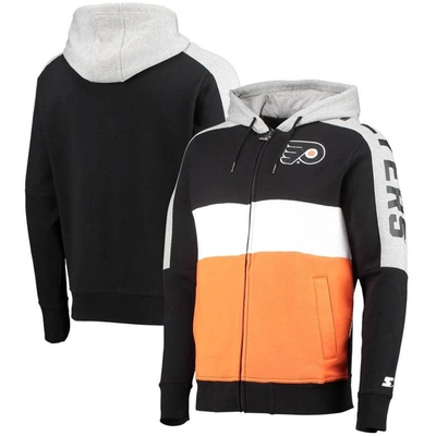 Starter Men's  Black, Orange Philadelphia Flyers Playoffs Color Block Full-zip Hoodie In Black,orange