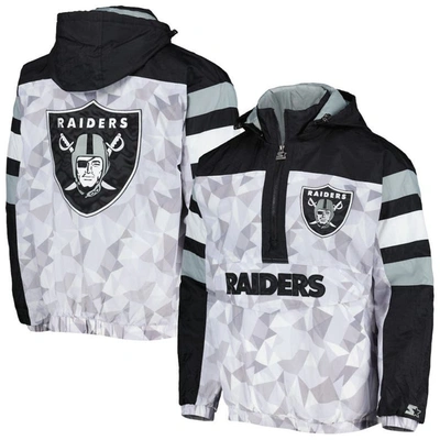 Starter Men's  White, Black Las Vegas Raiders Thursday Night Gridiron Raglan Half-zip Hooded Jacket In White,black