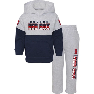 Outerstuff Babies' Infant Boys And Girls Navy, Heather Gray Boston Red Sox Playmaker Pullover Hoodie And Pants Set In Navy,heather Gray