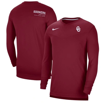 Nike Crimson Oklahoma Sooners 2022 Coach Performance Long Sleeve V-neck T-shirt