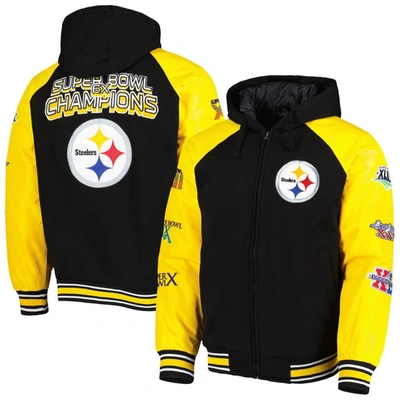 G-iii Sports By Carl Banks Black Pittsburgh Steelers Defender Raglan Full-zip Hoodie Varsity Jacket
