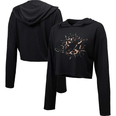 Majestic Threads Black Miami Dolphins Leopard Cropped Pullover Hoodie