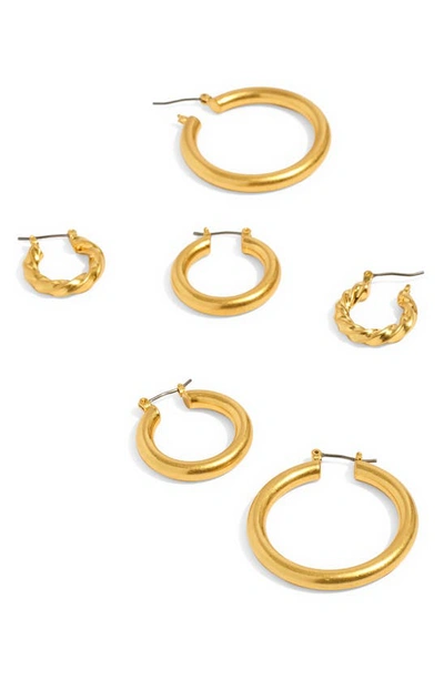Madewell 3-pack Hoop Earrings Gift Box In Vintage Gold