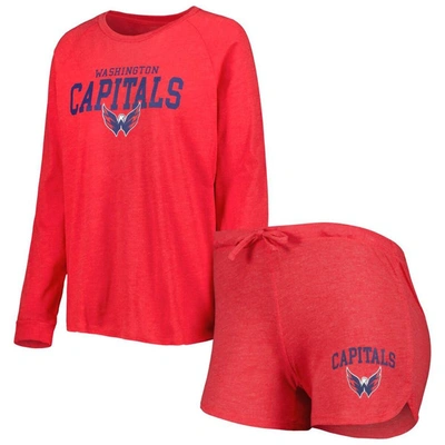 Concepts Sport Heather Red Washington Capitals Meter Knit Raglan Long Sleeve T-shirt & Shorts Sleep