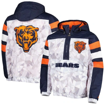 Starter Men's  White, Navy Chicago Bears Thursday Night Gridiron Raglan Half-zip Hooded Jacket In White,navy