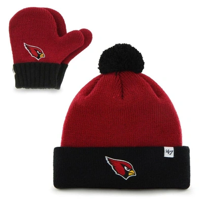 47 Kids' Toddler ' Cardinal/black Arizona Cardinals Bam Bam Cuffed Knit Hat With Pom And Mittens Set