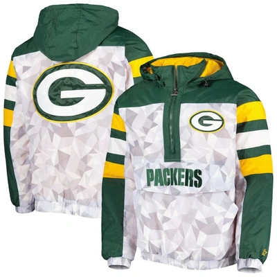 Starter Men's  White, Green Green Bay Packers Thursday Night Gridiron Raglan Half-zip Hooded Jacket In White,green