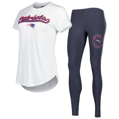 Concepts Sport Women's  White, Charcoal New England Patriots Sonata T-shirt And Leggings Sleep Set In White,charcoal