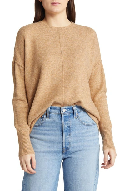 Vince Camuto Center Seam Crewneck Sweater In Taupe