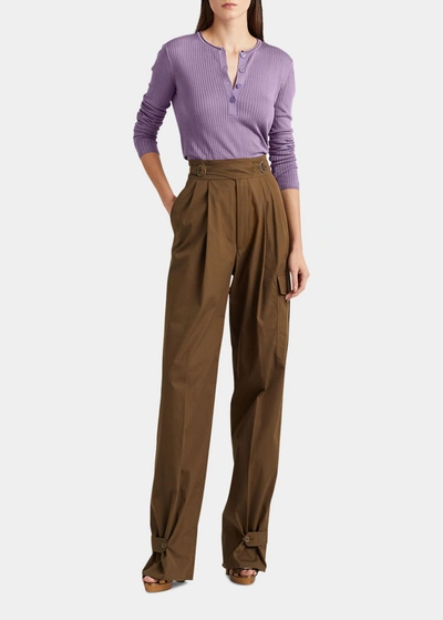 Ralph Lauren Ribbed Henley Sweater In Purple